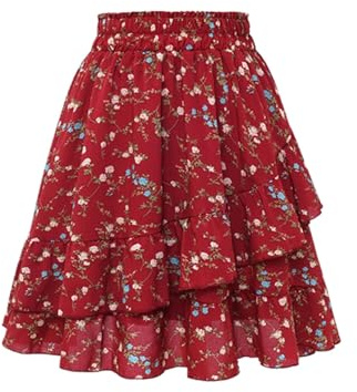 Jupe Boheme Femme Taille Élastique- Jupe Ete Imprimé Florale Évasé Volants Superposés Trapèze Chic Et Elegant Décontracté D'été Fluide Léger Comfortable Tous Les Jours De Plage Skirt