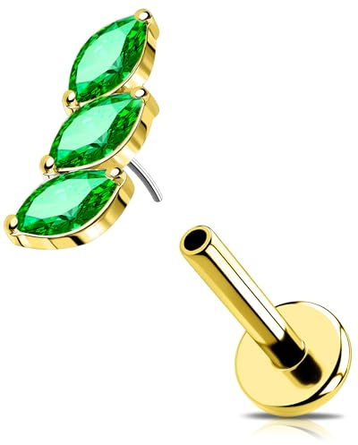 OUFER 16 g guld tragus stift trådlös tryck i kirurgiskt stål 316L helix piercing klar/grön markis CZ platt brosk 6/8 mm snäcka ring för kvinnor platt baksida örhänge, 16G8mm, Rostfritt stål, Kubisk