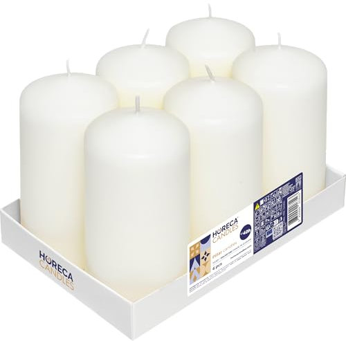 Horeca Candles - Unscented Pillar Candles - Ivory - Set of 6 Decorative Candles - Ø 6 x 12 cm (2.36 x 4.72 inches) - 40 Hours Long Burning - Dripless - Smokeless - RAL Quality