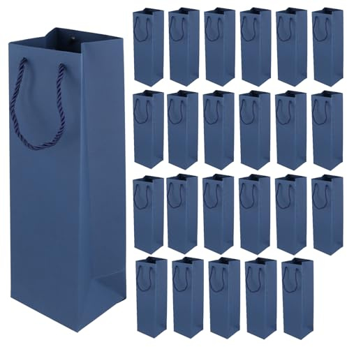 SENJEOK 24 st kraftpapper vin presentpåse med rephandtag, återanvändbar blå enkel vinflaska presentpåse för fester, bröllop, gör-det-själv-hantverksprojekt, 9 x 9,5 x 35 cm