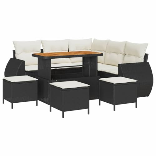 vidaXL Trädgårdsoffset 9 pcs Svart konstrotting, Modulärt trädgårdslounge-set, modern rattan-soffa, akaciaträ utemöbler, väderbeständig avkoppling