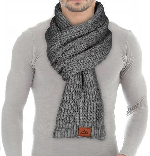 Loowoko Echarpe homme femme hiver, echarpe tricotée à motif gaufré classique - longue d'automne-hiver 180 * 30cm avec finition en cuir véritable, Idee cadeau homme femme