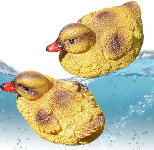Teksome Figurine De Canard, Sculpture Flottante Lot de 2, Décor De Jardin Extérieur en Résine Artificielle Noir Et Jaune pour Piscine Et Cour
