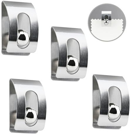 YoHyien 4 Pcs Stainless Steel Wall Note Clips for Hanging, Gravity Ball Lock Self Adhesive Bill & Memo Holder, Creative Photo & Poster Display Hanger for Home, Office