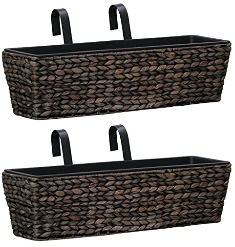 Frdhee Lot de 2 grands pots de fleurs pour balcon - En jacinthe d'eau - Pour l'extérieur et l'intérieur - Marron