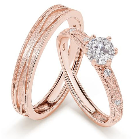 Meissa Anillos Promesa Alianzas de Plata Pareja Solitario Plata de ley 925 Mujer Ajustable Anillo de Compromiso Boda para Pareja Novios Regalo de San Valentín Aniversario