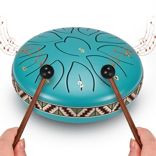 Steel Tongue Drum 6 Inch 11 Tone Tongue Drum Disc Drum, Steel Pan Tones Percussion Instrument Hand Pan Drum with Bag, Fingerpick, and Mallet for Meditation Yoga Sound Healing (See blau)