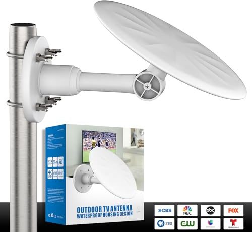Antena de TV para exteriores con amplificador de señal - Recepción de largo alcance para canales locales gratuitos - Antena exterior para Smart TV - Soporta HDTV 8K 4K 1080P con cable coaxial de 33