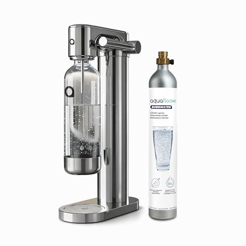 Aquafloow Kolsyremaskin i Rostfritt Stål – Manuell Kolsyrning med CO₂-cylinder upp till 60 L, BPA-fri 0,8 L Plastflaska med Rostfritt Stålbotten, Soda Maker för Hemmet
