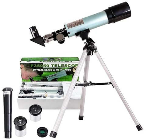 Telescope for Beginners, 90X Portable Astronomical Refractor with 15 Tabletop Tripod, 2 Eyepieces & 1.5X Barlow Lens, 50mm Aperture, Ideal STEM Science Gift for Kids to Explore Moon Space