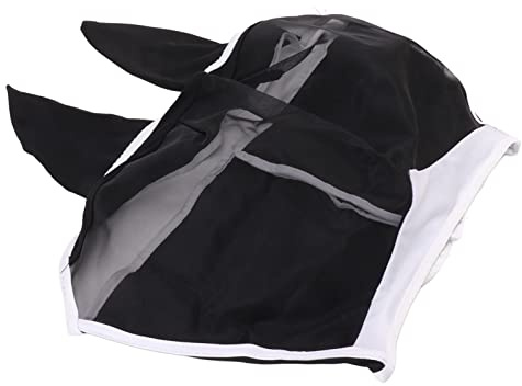 Cocoarm Masque Anti-Mouches pour Chevaux, Masque de Cheval en Ronde avec Oreilles, Tissu tricoté et Respirante, Protection UV, Ajustement élastique, visibilité des Yeux, pour l'équitation d'été et