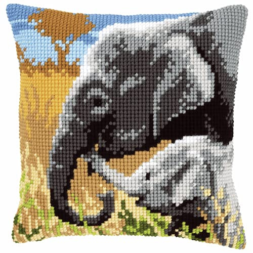 VERVACO Kreuzstich Stickpackungen Kissen Stickerei Set Anfänger Vorgedruckt Elefantenliebe DIY Set Kreativ Set Für Erwachsene Dekoratives Kissen ca. 40 x 40 cm Bastelset Handwerker Haus Dekoration