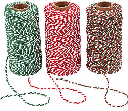 Sunmns 3 Roll Christmas Twine Cotton String Rope Cord for Gift Wrapping, Arts Crafts, 984 Feet (Multicolor A)