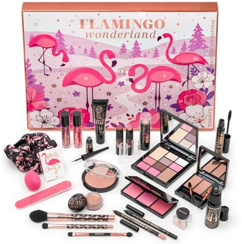 Beauty Adventskalender 2025 PINK FLAMINGO X-MAS - Weihnachtskalender für Frauen, Teenager | LIMITIERTE EDITION | 24 hochwertige Make-up und Kosmetik Überraschungen, Geschenkset von LAHAYE
