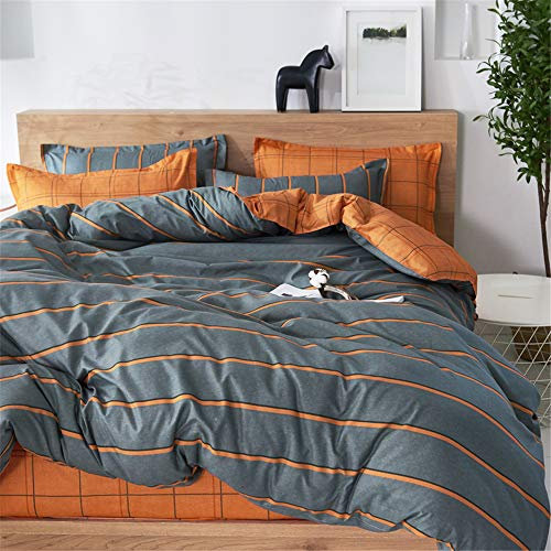 Treer Juego de Ropa de Cama de 3 Piezas, Microfibra Suave Transpirable Moderno Tartán Juego de Fundas Edredón con 1 Funda Nórdica + 2 Funda de Almohada (Naranja Gris,Cama 135/140-180x220cm)