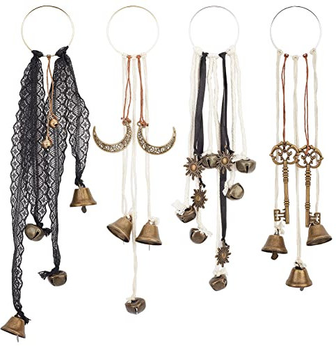 OLYCRAFT 4 pomos de Puerta de Campanas de Bruja de 4 Estilos, campanillas de Viento, Campanas de Bruja protección de Campanas de Bruja, brujería con Anillo de Madera para decoración del hogar
