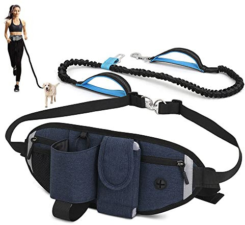 Clape Wasserdicht Gürteltasche mit Joggingleine Hunde Hands Free Dog Walking Belt Verstellbar Laufgürtel Hundleine Reflektierend Hüfttasche mit Flaschenhalter