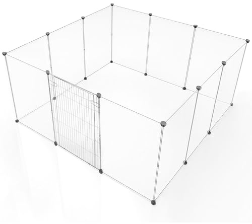 BRIAN & DANY Enclos Lapin Interieur, Enclos Modulable Parc pour Lapins, Cochons d'Inde, Hamsters, Chiot, Cochon, Chaton, 12 Panneaux, 203 x 101 x 71 cm, Fumée