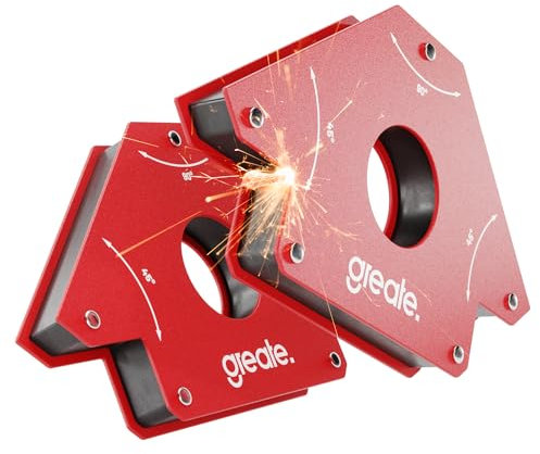 greate 2x Schweißmagnet 33kg Tragkraft - Magnetwinkel Schweißwinkel mit 45°, 90° & 135° - Robuster Schweissmagnet mit starker Haftkraft - Schweiss Magnet, Schweisswinkelmagnet Schweißen Zubehör