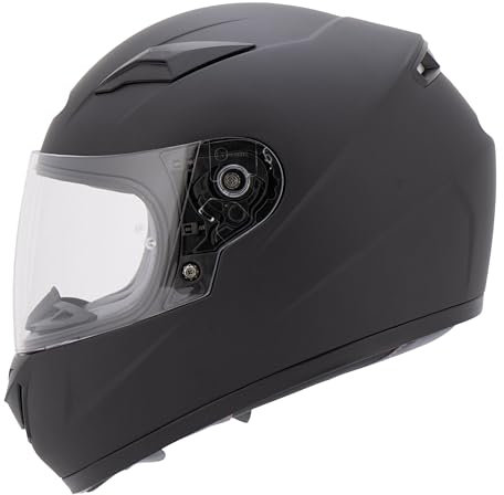MTR S-12 Kids Evo Motorradhelm Kinder, Kinderhelm Motorrad ECE 22.06 Zertifiziert - Maximale Verkehrssicherheit, Robuster & Leiser Kinder Motorradhelm, Ratschenverschluss, Klares Visier, Schwarz,YL