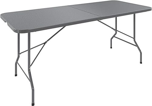 Tavolo Tavolino Pieghevole In Resina Dura Set Birreria Facile Trasporto Con Maniglia Ideale Terrazzo Campeggio Giardino Fiere Sagre Rettangolare 180 x 74 x 74 Cm Grigio Scuro Effetto Rattan