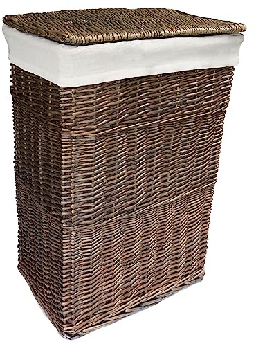Panier à linge rectangulaire doublé en osier avec couvercle (lavage antique, grand)
