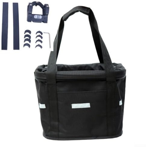 Cesta de bicicleta multiusos para manillar de bicicleta con correa de mano, cesta frontal desmontable para transporte de mascotas, maletín (negro)