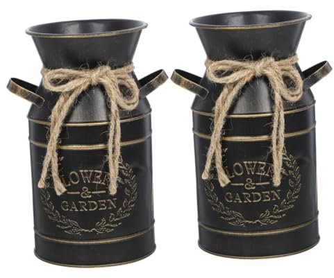 OFFSCH 2Pcs Vintage Iron Flower Bucket Planter Rustic Metal Vase for and Front Porch Decor for Fresh Artificial Flowers Decorative Floral Arrangement Containers