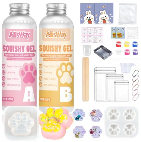 AllisWay Kit para Hacer Squishy, Squishies, Squishy Maker, Silicona Líquidapara, Contiene Molde de Garra de Gato, Adecuado para la Producción de Squishies, Varios Tipos de Squishy Toys DIY