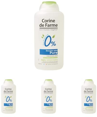 Corine de Farme - Gel Douche Soin Pure 0% - Formule pour Peaux Sensibles - Sans Savon, Zéro Colorant, Ph Neutre - Flacon 100% d'Origine Végétale – Parfum Doux – Fabriqué en France (Lot de 4)