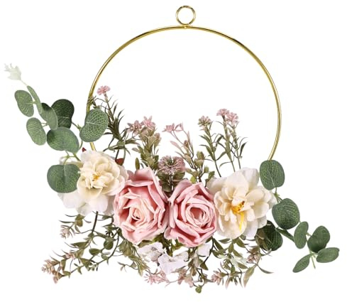 PZJFH Türkranz Weiß, Eisen-Blumenkranz Mit Realistischen Kunstpflanzen, Wetterfeste Haustür Deko, Vielseitiger Kranz Für Innen & Außen, Perfekte Geschenkidee