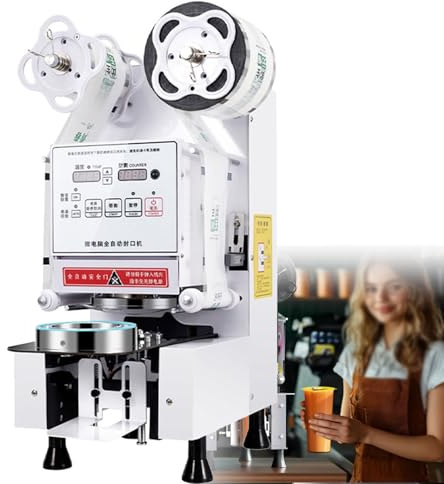 Machine à sceller les gobelets, machine électrique automatique commerciale, gobelets en plastique pour boissons, thé, gobelets à bulles pour papier PP, lait Boba, café, smoothies, lait et thé,White
