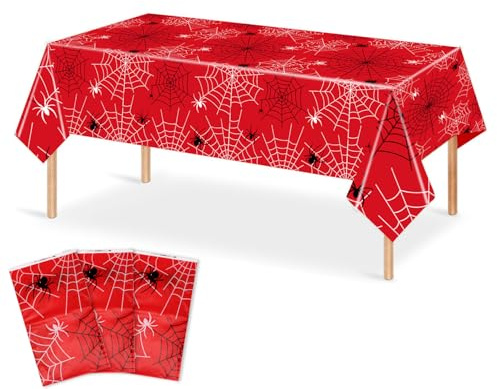 SAVITA 3pcs Spider Tablecloths, 70.9x42.5in Spider Web Table Cloth Waterproof Cartoon Theme Rectangle Table Cover Party Decorations for Kids Birthday Party Baby Shower Supplies