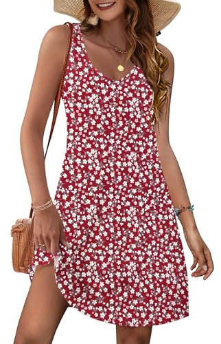 MOLERANI Summer Dresses for Women UK V Neck Ladies Dress Casual Sleeveless Dress with Pockets