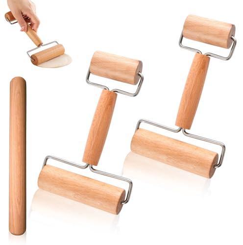 3 Stücke Nudelholz Teigroller Set Einteiliges Holz Nudelholz Klein und Mittel Doppelkopf Teigrolle Ausrollstab Teigausroller Hand Rollen für Hausbacken Gebäck Pizza Knödel Haut Kekse
