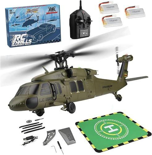 ENGINEMECH WL K170 UH-60L - Helicóptero teledirigido (2,4 G, 4 canales, helicóptero militar, sin escobillas, motor 6G/3D, helicóptero para adultos (3 baterías)