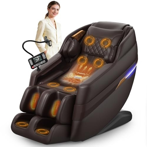 FURNIMAT Sillón de Masaje 3D, sillón de Masaje Corporal Completo SL-Track, 8 airbags, calefacción en piernas y Cintura, Control por Voz con IA y Altavoz Bluetooth, Gravedad Cero