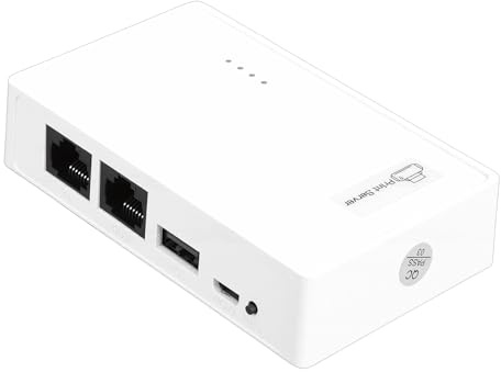 Fockety Server di Stampa Wireless, Server USB Wireless e di Stampa con Porta USB Rete Stabile, Ricevitore di Condivisione Stampante WiFi Rete Configurazione Semplice Scanner per