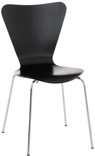 CLP Silla de Visita Apilable Calisto I Silla de Comedor Apilable & Asiento de Madera I Silla de Cocina con Base de Metal | Color Negro