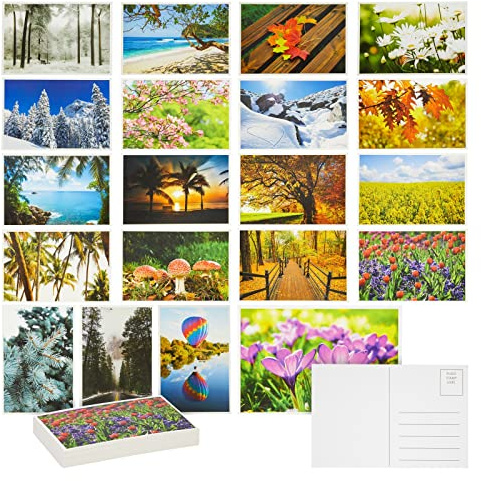 Best Paper Postcards 40 Pack Nature Bulk, Blank Travel Postcards for Mailing, 20 Assorted Scenic Photos, Four Seasons (4x6 In)