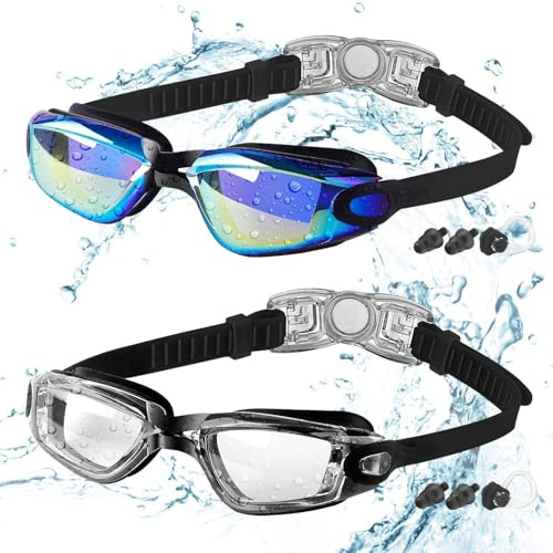 COOLOO Kids Swimming Goggles, 2 Packs Crystal Clear Swim Goggles for Kids, Children, Boys, Girls, and Teens Age 3-16, Anti-Fog, Waterproof, No Leaking