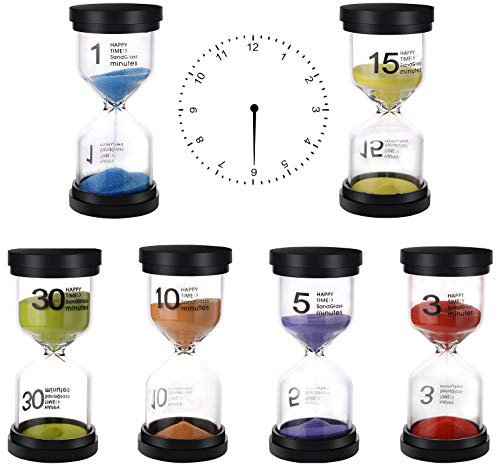 Aokyom 6 Stück Zeitmesser Sanduhren Buntes Set Eieruhren 1 3 5 10 15 30 Minuten Timer für Kinder Schule, zähneputzen,Kita,Büro,Haus Deko Spiel Requisiten