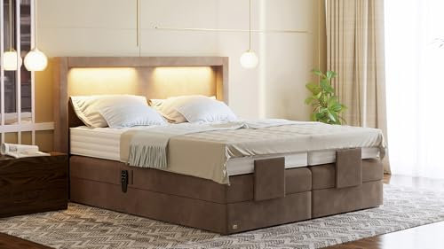 PAARA Boxspringbett Barcelona GM | 10.000 Newton Motorleistung | LED | Antirutsch-Matten | Taschenfederkern Matratze | Kaltschaum Topper | Jedes Bett EIN Unikat - Made in Germany (90 x 200 cm)