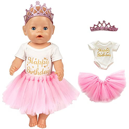 3pc / Set Geburtstag Puppe Rosa Kleidung Zubehör gehören Rock Strampler Stirnband für 43cm / 17 Zoll Neugeborene Babypuppe (Keine Puppe)