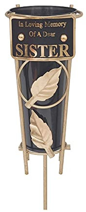 Vases de tombe avec décorations de tombe – Plaques commémoratives/vases noirs avec citations personnalisées ; décorations en métal pour tombe en souvenir de vos proches (sœur)