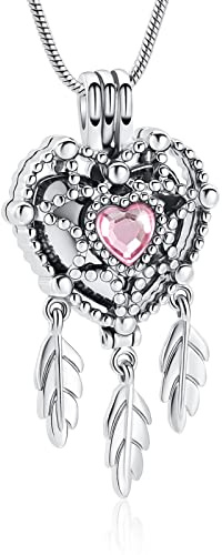Minicremation Herz-Traumfänger-Urnen-Halskette für Asche, Herz-Kristall, Einäscherungsschmuck für Mensch, Hund, Katze, Andenken, Anhänger für Frauen und Mädchen, Metall, nicht, Edelstahl