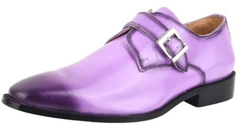 LIBERTYZENO Genuine Leather Adult Burnished Toe Buckle Closure Monkstrap Dress Shoes for Prom Graduation Gloria Purple 11 Mens