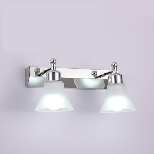 BPILOT Vintage industriell silverfärg roterande modern badrumsspegel vägglampa över spegeln badrumslampor med frostat glas lampskärm för kökskorridor, B