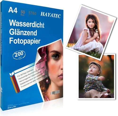 50 Blatt Fotopapier A4 glänzend Tintenstrahldrucker 200g/m² Photopapier Fotokarten Sofort Trocken Wasserfest Hochglänzend Hochweiß