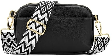 FuninCrea Sac Bandoulière Femme Cuir 3 Pockets Sac Banane Femme Bandoulière Petit Sacs a Main Femmes Bandoulieres avec Bretelles Détachables et Réglables pour Voyage Travail Achats (Noir)